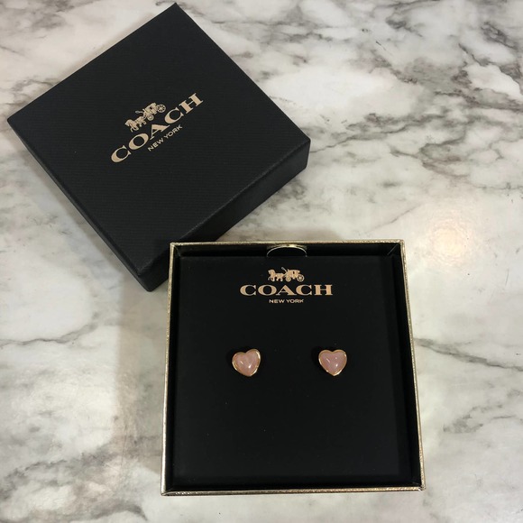 Coach Jewelry - Coach Carved Rose Gold Heart Stud Earrings New In Box
